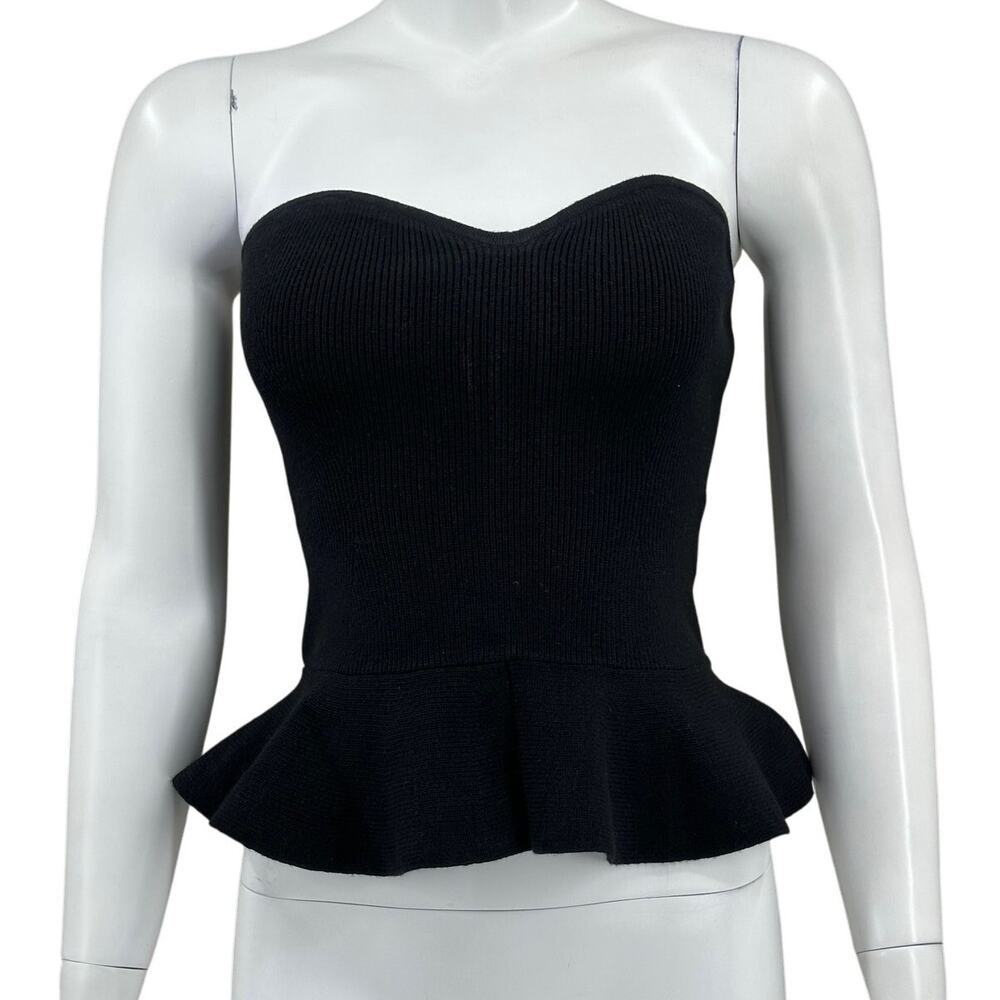 Ba&sh Top Womens 2 US 6 Black Knit Sydney Strapless Tube Peplum Party Date Nite